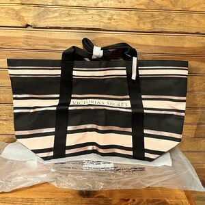 Victoria’s Secret Limited Edition Black Rose Gold Striped Tote Bag NWT Metallic